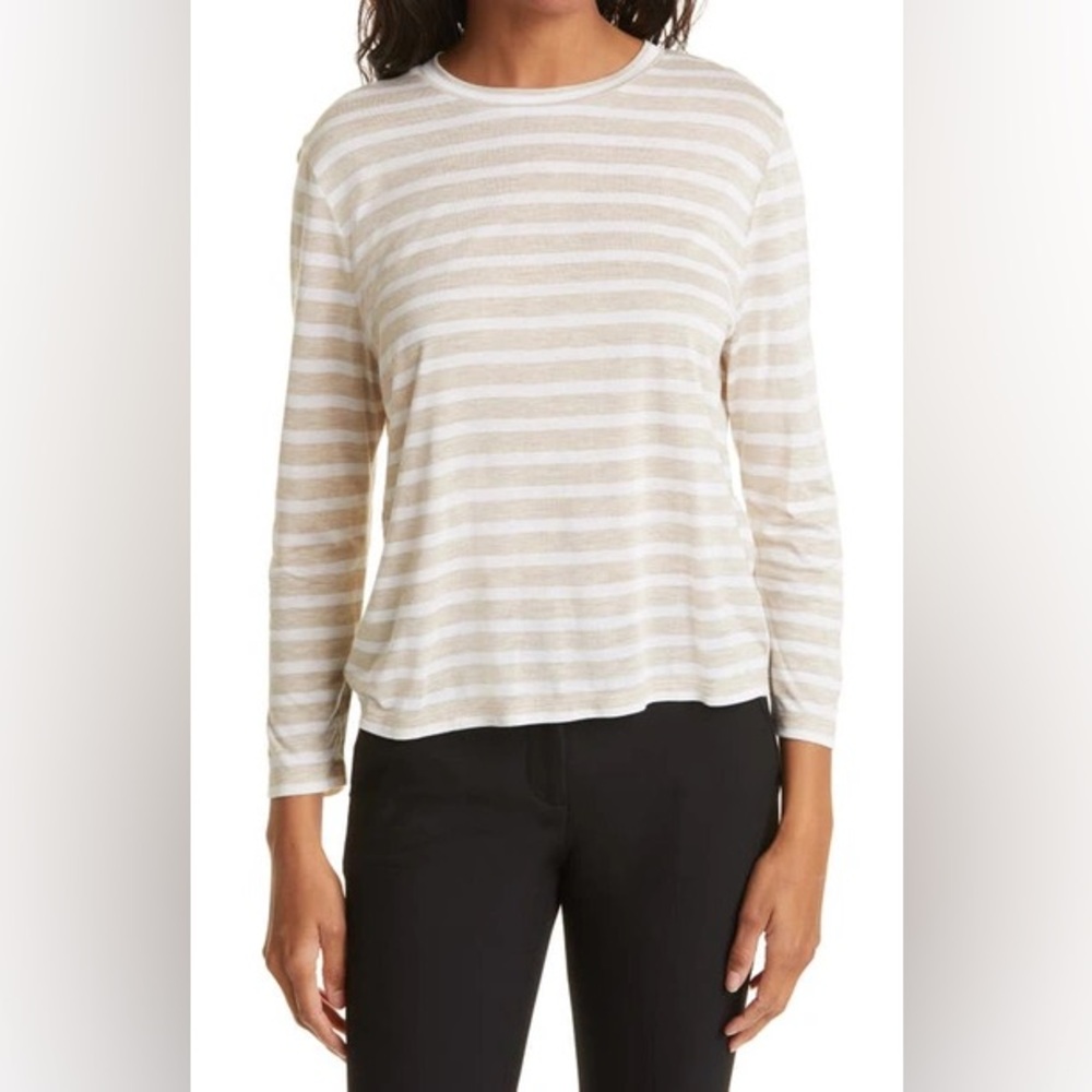 Vince Women’s XL Stripe Bracelet 3/4 Sleeve Crewneck T-Shirt White Cream Top